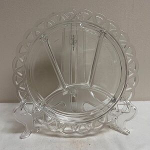Depression Glass Clear Glass Divided Serving Plates Lace Edge